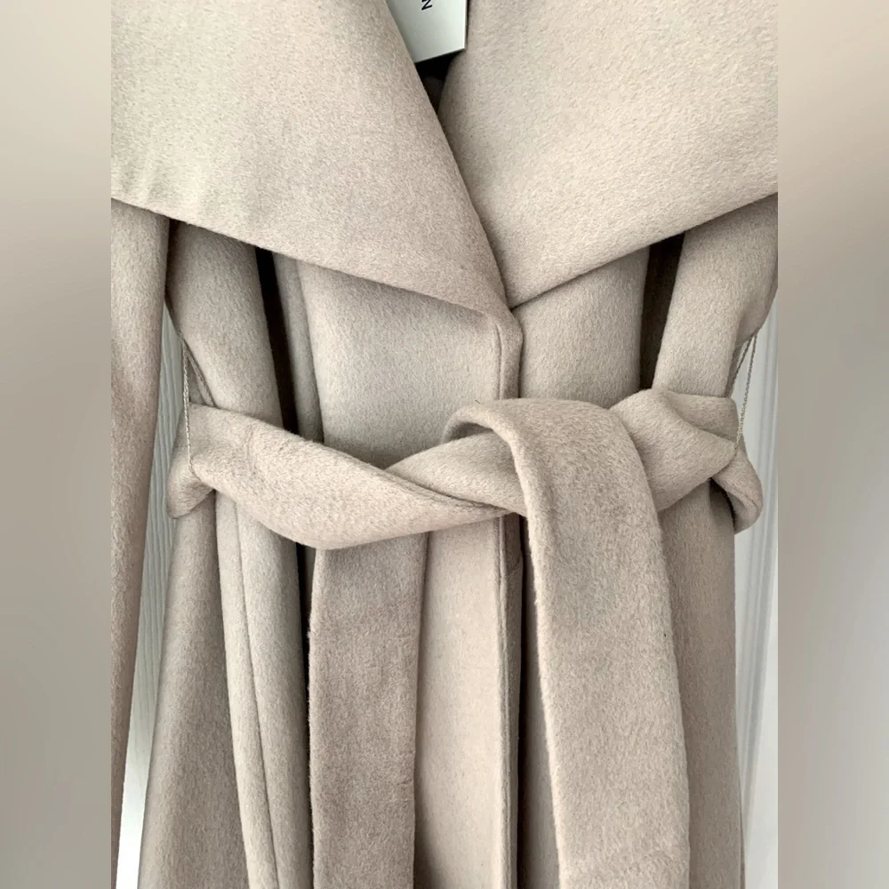 NEW! COLE HAAN WOOL BLEND LONG BELTED WRAP TRENCH COAT | SIZE 8 - Picture 4 of 12